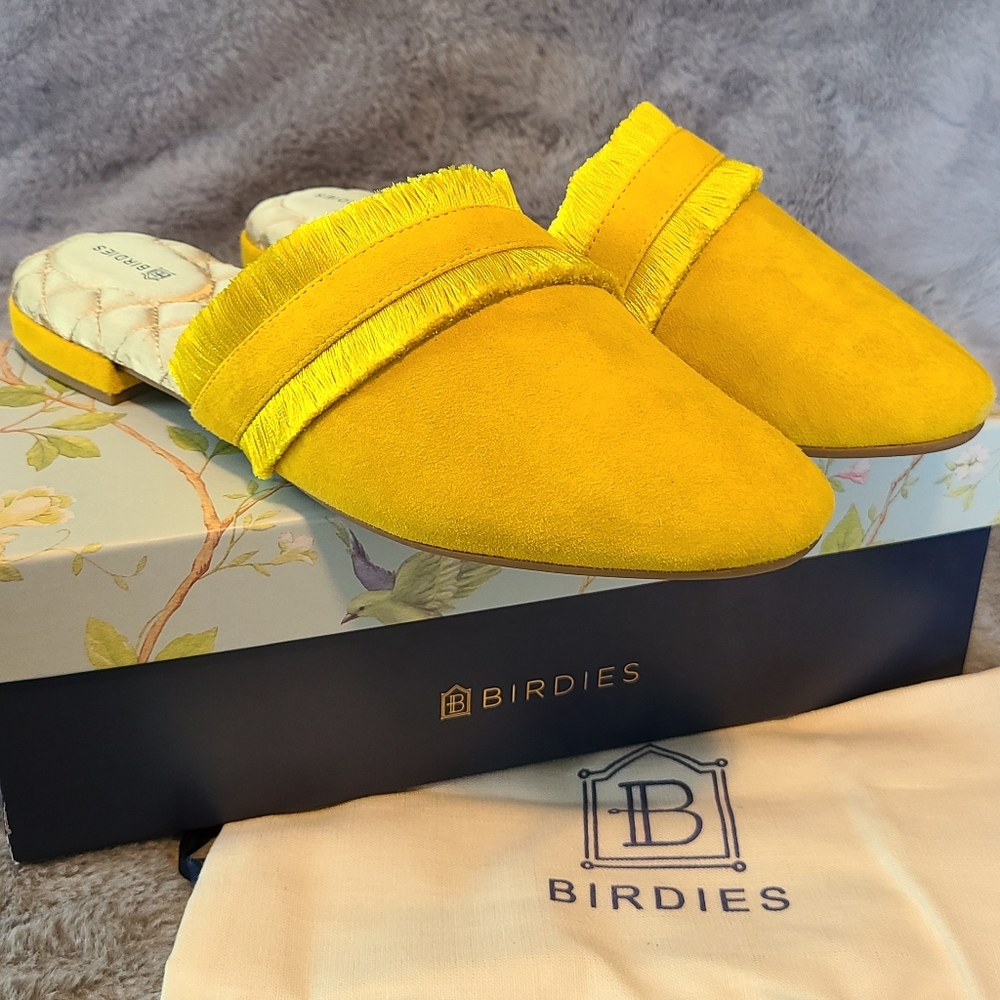 o NIB Birdies The Ani Marigold Suede Slide with Fringe | Size 9.5